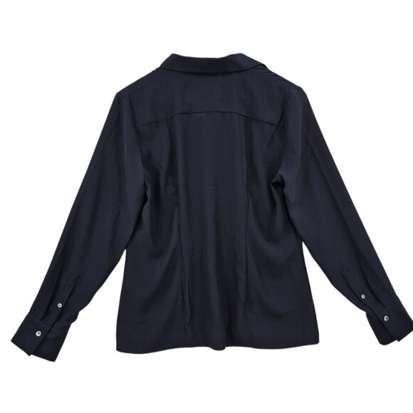 Banana Republic‎ Womens S Navy Long Sleeve Silky Tailored Preppy Button Up Shirt - Picture 4 of 13